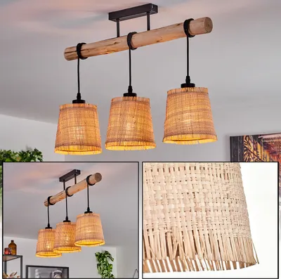Produktbild von Tubione moderne Deckenlampe aus Holz/Metall/Bast in Natur/Schwarz/Beige