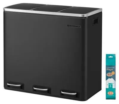 Immagine prodotto di Contenitore per rifiuti da cucina, capacità 3 x 18 litri, con 3 scomparti, colore nero, dimensioni 31,5 x 61,5 x 56 cm