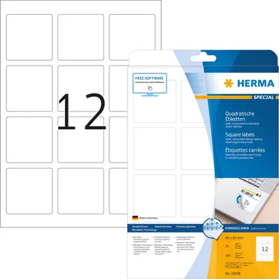 Produktbild von Etiketten weiß quadratisch Movables ablösbar 60x60mm Special A4 VE=32x300 Stück