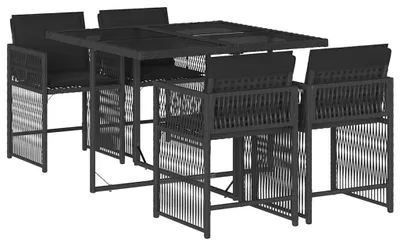 Obrázok produktu pre vidaXL 5-dielny záhradný jedálenský set s vankúšmi Black Poly Rattan