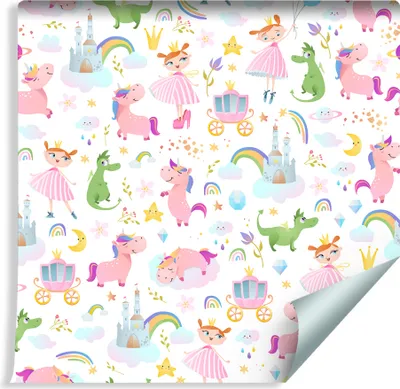 Produktbild von 10m VLIES TAPETE Rolle Kinderzimmer Prinzessin Einhorn Drachen XXL