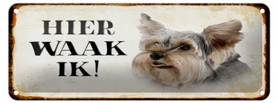 Produktbild von Blechschild Spruch 27x10 cm holländisch Hier Waak ik Yorkshire Terrier Hund Dekoration