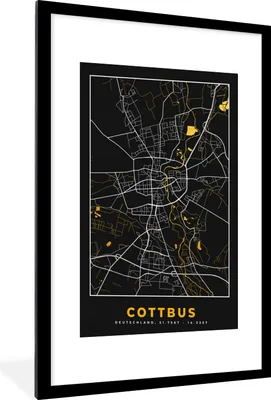 Produktbild von MuchoWow® Gerahmtes Poster Cottbus - Gold - Karte - Stadtplan - Deutschland 60x90 cm - Poster mit Schwarzem Bilderrahmen Wandposter Rahmen Foto Bilder - Dekoration - Wandposter Wohnzimmer - Hochwertig