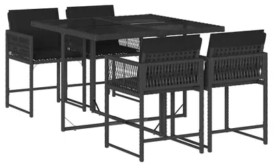 Produktbild von vidaXL 5-tlg. Garten-Essgruppe mit Kissen Schwarz Poly Rattan