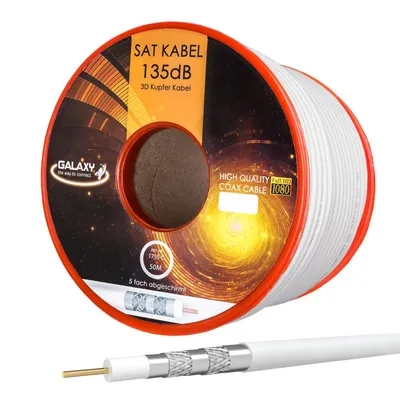 Produktbild von hb-digital 50m Koaxialkabel Galaxy mit Außen Durchmesser 7mm 135dB 5-Fach geschirmt Reines Kupfer weiß