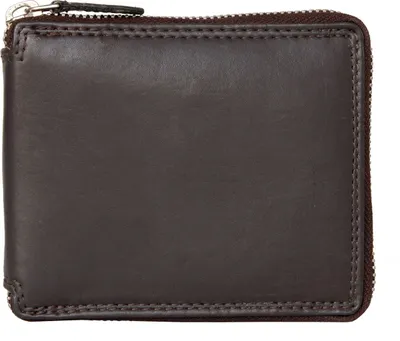 Image de Porte-monnaie en cuir brun foncé RFID pour homme avec fermeture éclair en métal