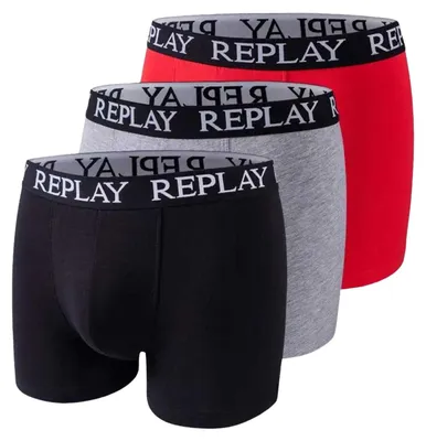 Produktbild von Replay - Boxershorts für Herren, Abgenähter Hosenschlitz (3er-Pack) NA499 (S) (Schwarz/Asche/Rot)
