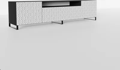 Produktbild von TV-Schrank Cali III Fernsehschrank TV-Lowboard 200 cm Fronten gefräst wie ein Kaleidoskop modernes Design dreitürig Wohnzimmer (Farbe: schwarz, weiß)