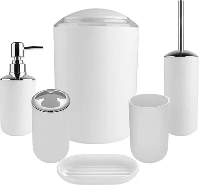 Produktbild von Famanu Badset 6-teilig mit Seifenspender und Toilettenbürste - Weißes Design 3
