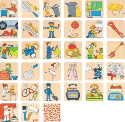 Obrázok produktu pre goki 56775 Memo hra profesie 5 x 5 cm, drevo, 32 kusov, na ks, farebné