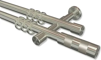Produktbild von Interdeco Gardinenstange, Vorhangstange Edelstahl-Optik Modell Prestige Mavell, 20 mm Ø 2-läufig, 200 cm