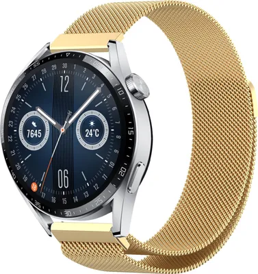 Produktbild von Strap-it Milanese - Kompatibel mit Huawei Watch GT 3Armband 46mmHochwertiger Edelstahlhuawei watch elegant Armband mit Magnetverschluss für 22mmArmband Gold