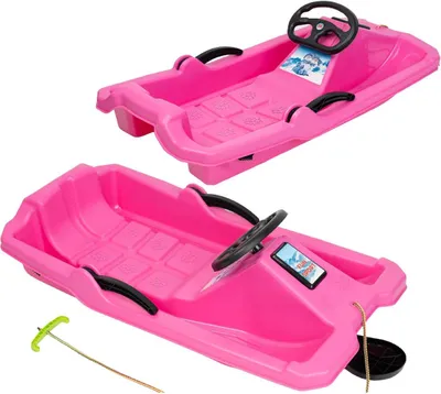 Immagine prodotto di Slitta in plastica con freno e volante - 84×43×25 cm, rosa
