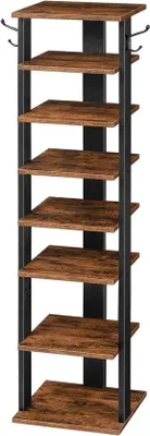 Image de Étagère à chaussures avec 8 niveaux et 2 crochets - armoire à chaussures peu encombrante pour l'entrée, la chambre à coucher - marron vintage-noir EBF07XJ01G1