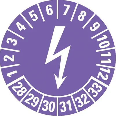 Produktbild von Dreifke® Prüfplakette Blitzpfeil 28-33, violett, Dokumentenfolie, selbstkl., ...