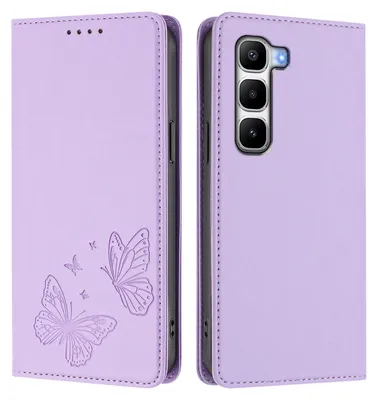 Produktbild von Lederhülle für Infinix Hot 60 Pro+, Schmetterling Prägung Leder Brieftasche Schutzhülle mit Ständer Violett
