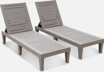 Two gray sun loungers are shown against a light gray background.