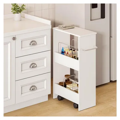 Produktbild von Servierwagen Katra Badregal mit Rollen 67 x 40 x 20 cm Küchenwagen mit 2 Ablagen Weiß