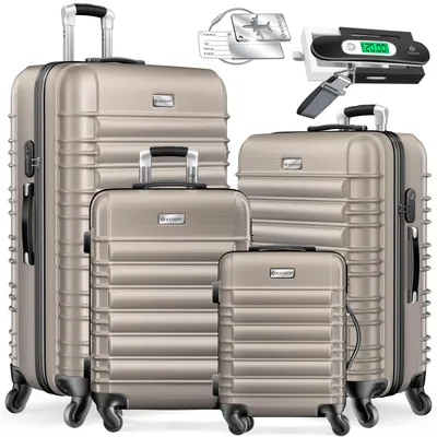 Immagine prodotto di KESSER® Set di 4 valigie rigide Set di valigie rigide Set di valigie da viaggio Valigie trolley Incl. bilancia per valigie + etichetta bagagli Valigia con rotelle Lucchetto 4 rotelle ABS rigido Manico telescopico S-M-L-XL
