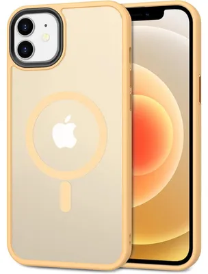 Image de Coque pour iPhone 12/12 Pro avec MagSafe, protection de l'appareil photo, résistante aux chocs, anti-rayures, magnétique, translucide, couleur orange