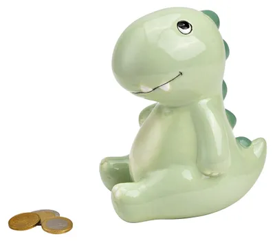 Productafbeelding van Spaarpot Dino van keramiek groen (B/H/D) 10x16x13cm