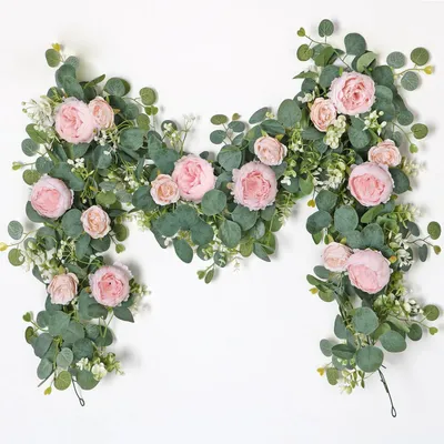 Produktbild von Kunstblumen Girlande - Eukalyptus/Rose - Hochzeits-/Festdekoration - Raumdekoration - Realistisches Aussehen - 2 cm breit - Dekogirlande