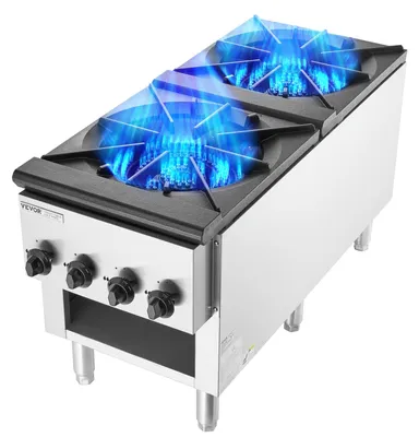 Produktbild von VEVOR Gewerblicher Gasherd mit Schrank, Propan- und Erdgas-Arbeitsplattenkocher, Edelstahl-Gasplatte, Gewerbliche Küchenausrüstung für Restaurants, 26KW, 2 Brenner