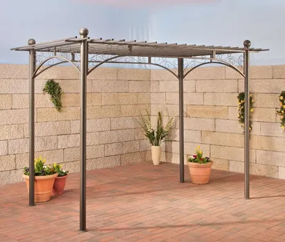 Produktbild von CLP Eisen-Pergola Ulpgar 01 A I Begrünbares Terassendach Im Landhausstil I Rankpavillon Für Kletterpflanzen I Rankgestell Mit Verzierungen anthrazit