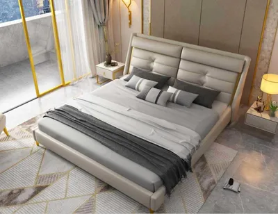 Produktbild von Luxus Schlafzimmer Doppelbett Bett 180x200cm Leder Neu Hotel Betten Bettgestell