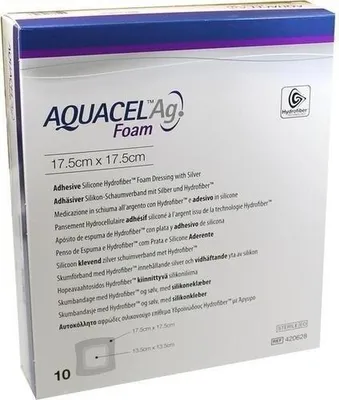 Productafbeelding van Aquacel Ag Foam, zelfklevend verband, 17,5 x 17,5 cm, 10 stuks