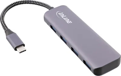 Produktbild von InLine USB 3.2 Hub, USB-C zu 4x USB A 10Gb/s, Metallgehäuse, grau, USB 3.2 Gen 1 (3.1 Gen 1) Type-C, USB 3.2 Gen 1 (3.1 Gen 1) Type-A, Grau, Rundkabel, 0,175 m, USB