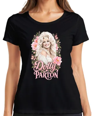 Zdjęcie produktu dla Dolly Parton, piosenkarka country, motyle, ikona Nashville, damska koszulka, czarna, rozmiar M