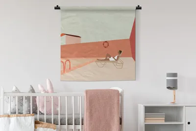 Produktbild von MuchoWow® Wandteppich Wandbehang Frau - Pool - Sommer 90x90 cm Tapisserie Dekoration Wandtuch - Wandaufhänger
