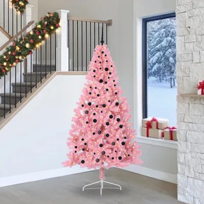 Produktbild von vidaXL Künstlicher vorbeleuchteter Weihnachtsbaum Rosa 240 cm PVC