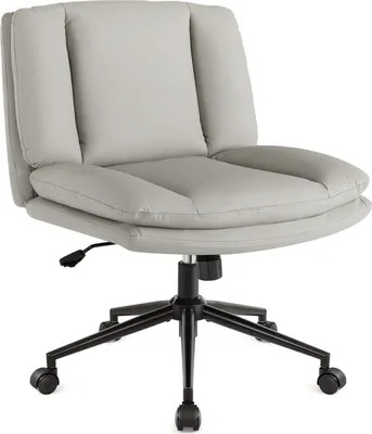 Produktbild von IWMH Bürostuhl ohne Armlehnen,  Ergonomisch Schreibtischstuhl mit Rollen, Höhenverstellbar Drehrstuhl für Haus Büro Schminktisch - Kunstleder - Grau