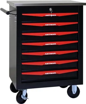 Immagine prodotto di Carrello portattrezzi nero con 7 cassetti – Mobiletto per officina in acciaio su ruote – 59x39 cm