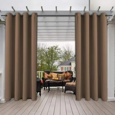 Produktbild von 2er-Set Outdoor Vorhang Gardinen Verdunkelungsvorhang Blickdicht, Garten Patio Balkon Wasserdicht Sonnenschutz & Sichtschutz Outdoorvorhäng (132*238cm, Braun)