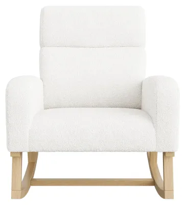 Imagen del producto de Silla mecedora, tapizada en tela suave tipo "teddy", diseño ergonómico, color blanco, dimensiones: 69.2 x 78.5 x 87 cm
