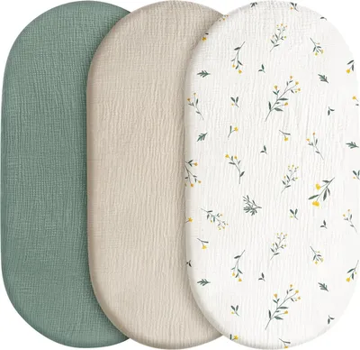Produktbild von 3er-Pack Bettlaken Spannbettlaken,Matratzenschoner für Laufgitter,100% Musselin-Baumwolle,Weiche und  universelle Spannbettlaken