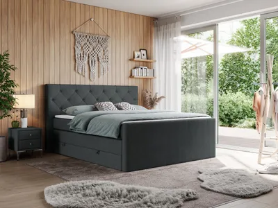 Produktbild von Doppelbett mit Multipocket-Matratze und Topper, boxspringbett mit Bettkästen - KING VELEN - 180x200cm - Dunkelgrau - H3