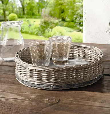 Produktbild von Tablettkorb Weide Shabby Look grau rund – Serviertablett