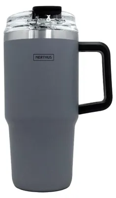 Thermobeker 600 ml mit Deckel, Strohhalm, Antraciet, Edelstahl