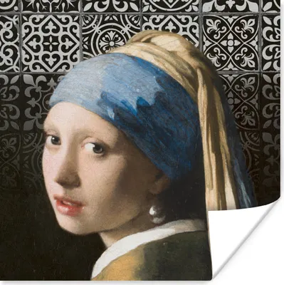 Produktbild von MuchoWow® Poster Vermeer - Mädchen mit Perlenohrring - Kacheln 50x50 cm - Wohnzimmerdekoration