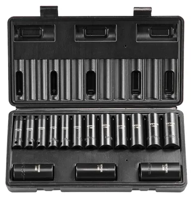 Immagine prodotto di Set di chiavi a bussola VEVOR Set di chiavi a bussola a percussione da 3/8 di pollice, set di 15 pezzi di chiavi a bussola metriche 8-22 mm, in acciaio legato Cr-Mo a 6 punte per riparazioni auto, inclusa valigetta per attrezzi
