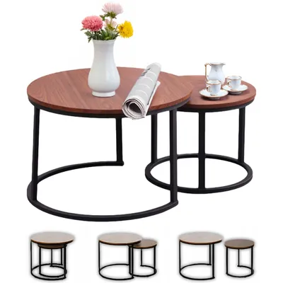 Produktbild von Set 2 Couchtisch Kaffeetisch Sofatisch Beistelltisch Satztisch Metallbeine Braun