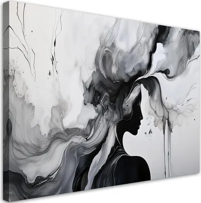Immagine prodotto di Quadro su tela Donna Astratto Inchiostro bianco e nero 60x40 Feeby Quadro bianco e nero per la parete pronto per essere appeso