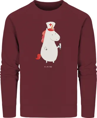 Produktbild von Mr. & Mrs. Panda Bio Pullover Einhorn Krankenschwester Größe XL - Burgundy - Geschenk, Krankenpflegerin, Sweatshirt, Unicorn, Baumwoll, Krankenhaus, Sweater, Ärztin