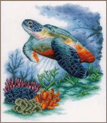 Image de Lanarte kit de broderie au point de croix "Animaux, trésors sous l'eau, Aida", motif à compter, 33x40cm
