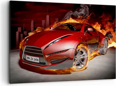 Produktbild von Bild auf Leinwand - Leinwandbild - Auto Flammen Rot - 120x80cm - Wand Bild - Wanddeko - Wandbilder - Leinwanddruck - Bilder - Kunstdruck - Wanddekoration - Leinwand bilder - Wandkunst - AA120x80-0200