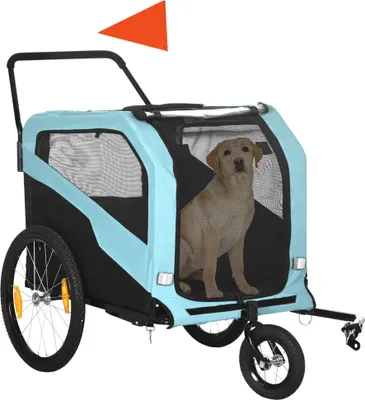 Produktbild von PawHut príves pre psa 2 v 1, príves na bicykel pre psov, kočík pre psa s odrazkami, kočík pre psa max. 30 kg, príves na bicykel pre veľkých psov, látka Oxford, modrá